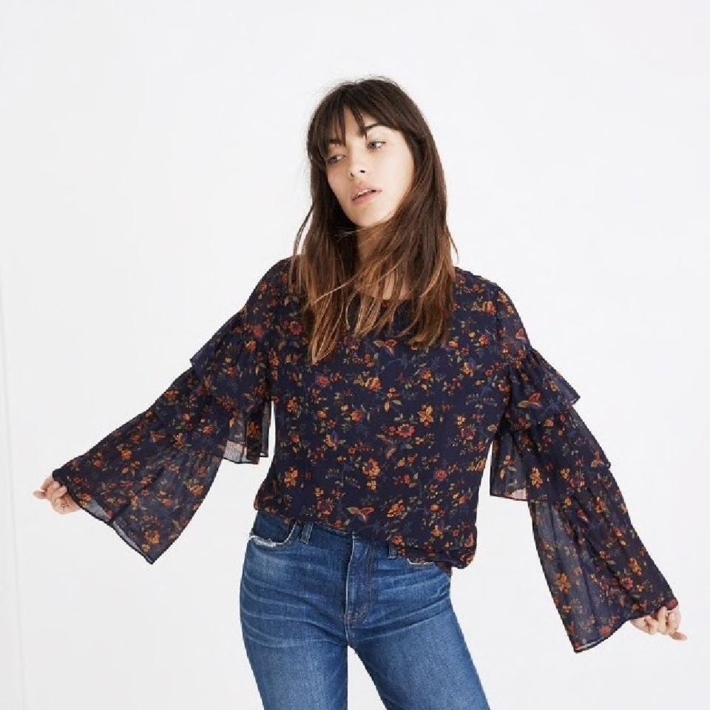 Madewell Floral Ruffle Sleeve Top